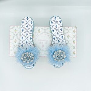 Hill House Sky Blue Feather Crystal Slide Sandals